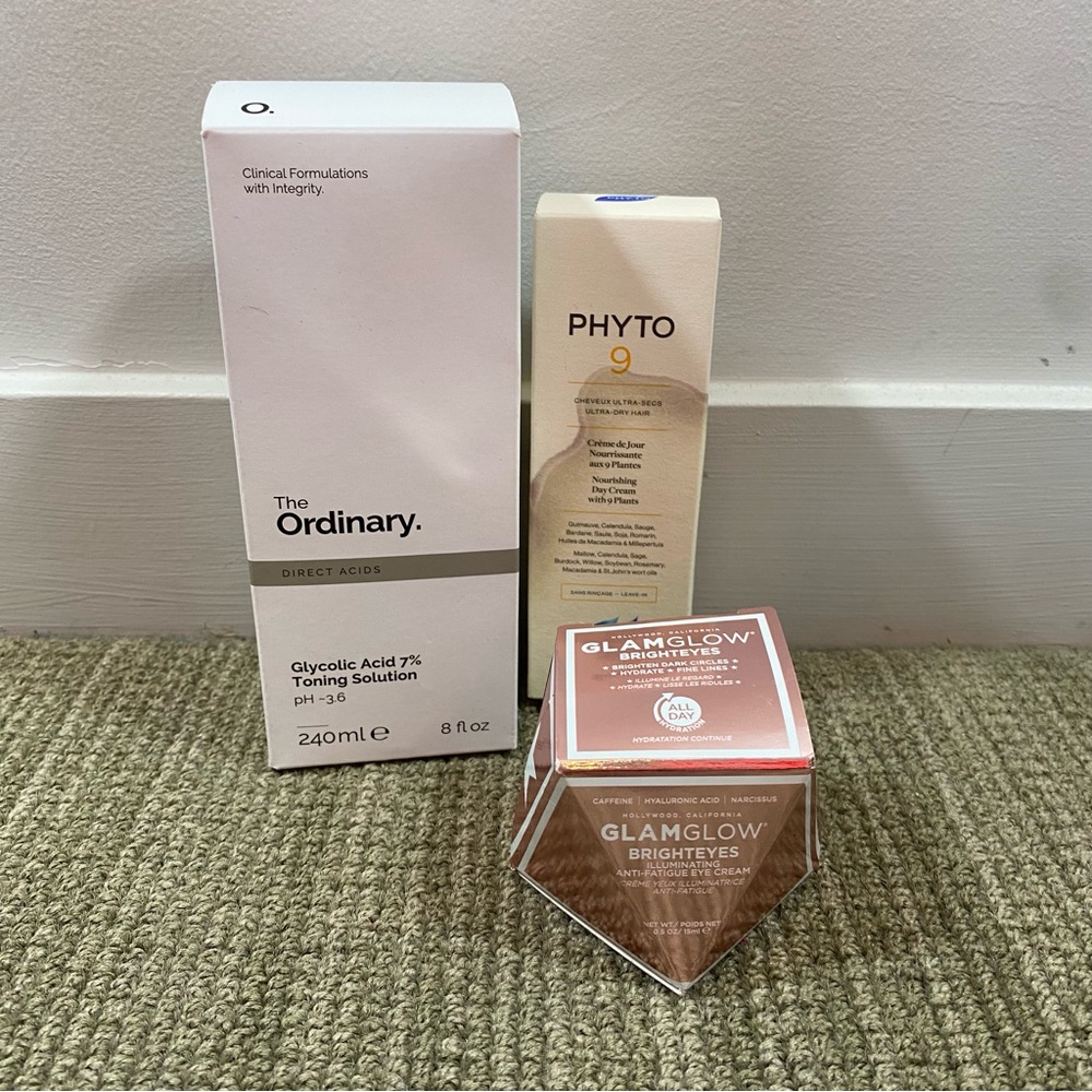 NEW Ordinary Glycolic Acid Toner, GlamGlow Eye Cream, & Phyto Leave-in Condition